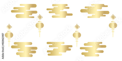 Luxury oriental clouds icon set with lantern for Chinese new year