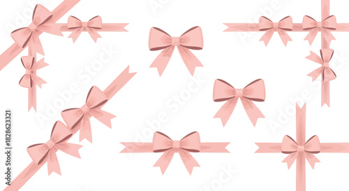 Elegant Collection of Pink Ribbon Bows Vector Illustration for Celebrations and Decorations