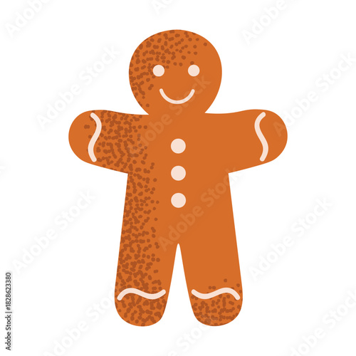 Cute gingerbread man with icing details. Classic Christmas cookie for festive design, seasonal decor and holiday illustrations