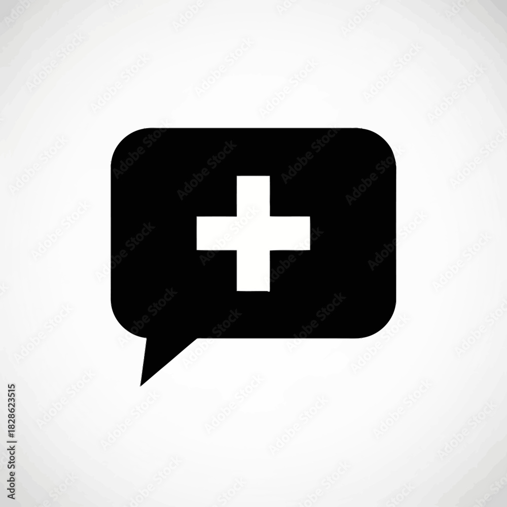 Fototapeta premium Black speech bubble icon with a white plus sign, symbolizing adding a message or positive communication.