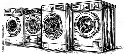 Vintage mechanical washers illustration for retro design projects