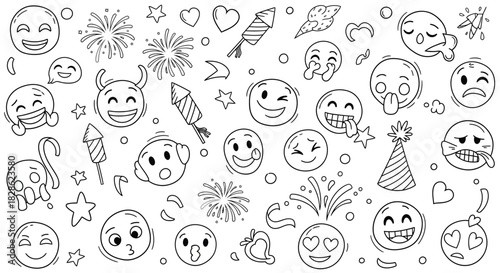 Doodle emoji celebration vector illustration for various designs and creative projects.