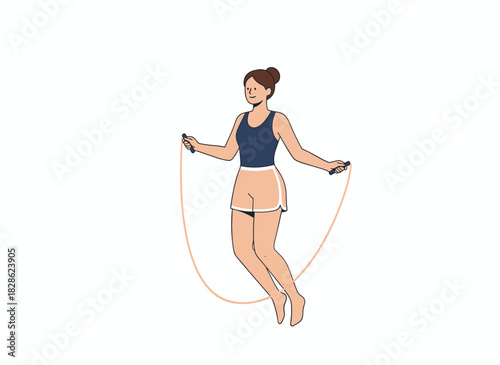 A young, graceful female athlete performing professional rhythmic gymnastics, wearing a leotard and executing an elegant ribbon routine, depicted as a flat vector cartoon of a sportswoman against a