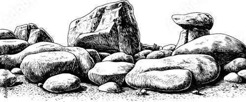 Engraved decorative illustration of repeating pebble pattern for nature inspired designs