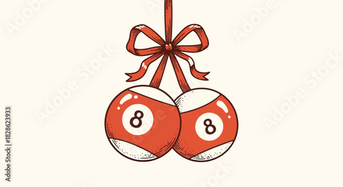 Festive Billiard Balls with Ribbon Bow Vector Illustration for Holiday Celebrations