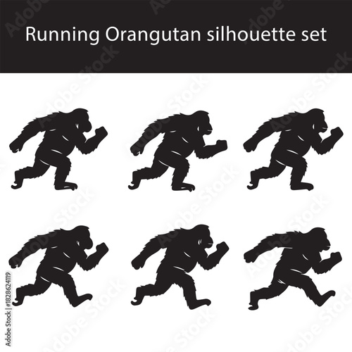 Running orangutan silhouette vector, orangutan running pose outline, orangutan long arm movement, orangutan sprint silhouette art, orangutan primate running graphic