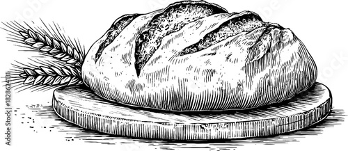 Rustic bread illustration with carved details for baking and culinary design