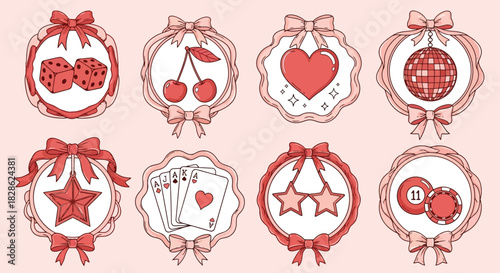 Whimsical Casino and Game Themed Round Frames with Ribbons and Bows