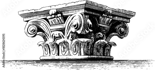 Engraved decorative illustration of stone carved architectural capital