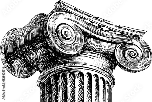 Abstract engraved decorative capital column design for architectural elements and art projects