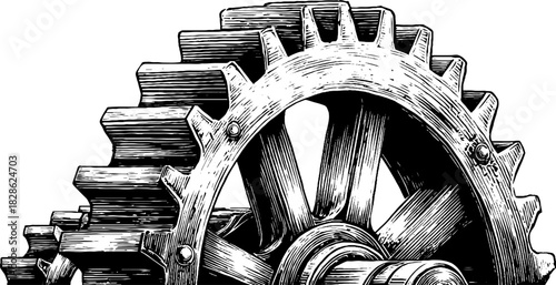 Vintage mechanical gear engraving design for industrial decor and print use