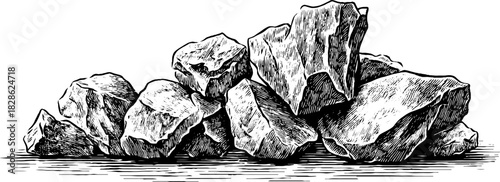 Engraved decorative illustration of angular clastic rock conglomerate for design