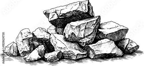 Engraved decorative illustration of angular clastic conglomerate