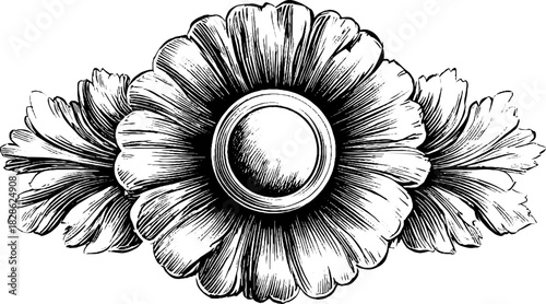 Intricately carved stone rosette bead in decorative engraving design