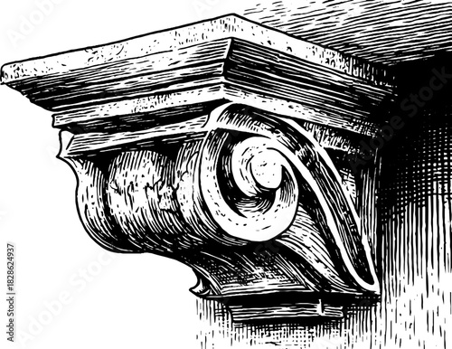 Ornate wooden corbel design in vintage engraved illustration for architectural decor