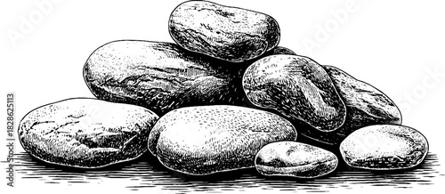 Clustered pebble-like design engraving for decorative use
