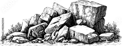 Engraved decorative illustration of coarse clastic breccia for geological study and design