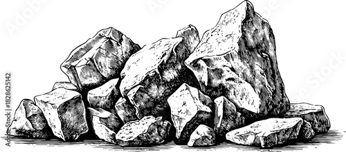 Vintage decorative engraved illustration of coarse clastic breccia for design and decoration