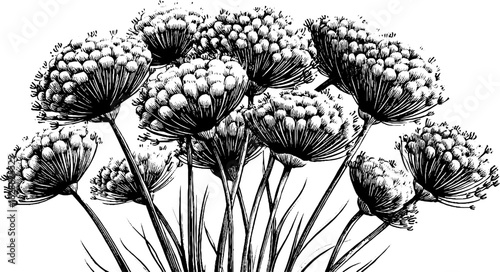 Vintage engraved illustration of dried wild grass bulb cluster for botanical design