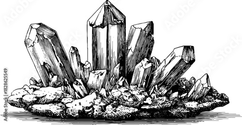 Drifting crystalline shard decorative engraving - retro design for print and posters