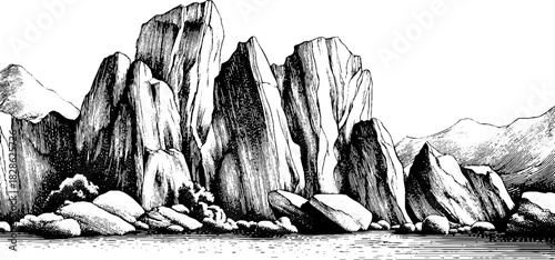 Engraved decorative illustration of foliated schist slabs for artistic design and decor