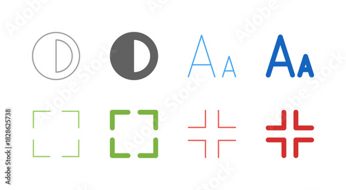 Flat Colored View Control Icon Set in Outline and Solid Style for Fullscreen and Accessibility