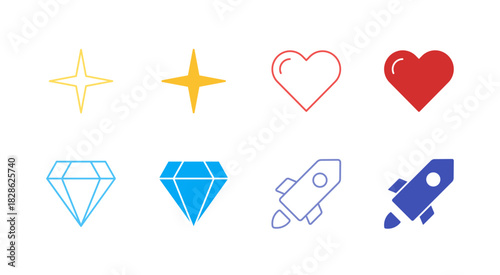 Flat Colored Status and Engagement Icon Set in Outline and Solid Style for Premium Value and Favorites