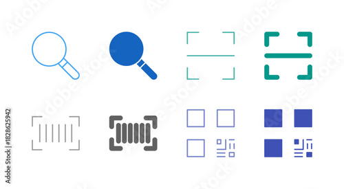 Flat Colored Scan and Code Icon Set in Outline and Solid Style for Search and Identification