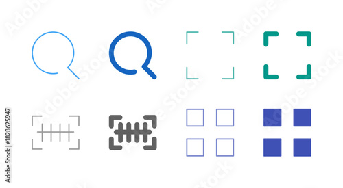 Flat Colored Scan and Code Icon Set in Outline and Solid Style for Search and Identification