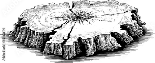 Engraved decorative illustration layered bark sheet curls nature design vintage.
