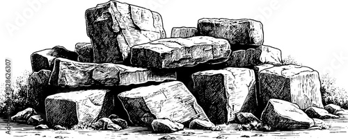 Engraved decorative sketch of mixed clastic stone block for design and decor