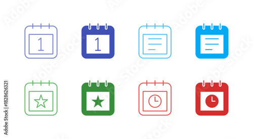Flat Colored Event and Deadline Icon Set in Outline and Solid Style for Scheduling and Project Planning