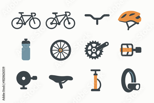 Water tire set icon pump road spoke vector bicycle handlebar bell bike