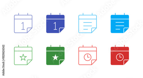 Flat Colored Event and Deadline Icon Set in Outline and Solid Style for Scheduling and Project Planning