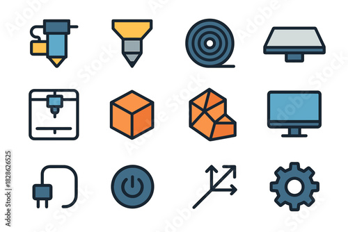 Vector gear icon button build d extruder plate printer nozzle axis filament