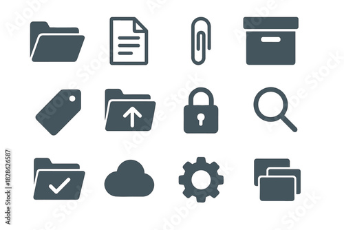 Magnifier arrow icon folder box checkmark paper sheet vector file document icons