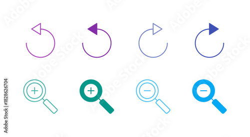 Flat Colored History and Zoom Icon Set in Outline and Solid Style for View Control and Revision Functions