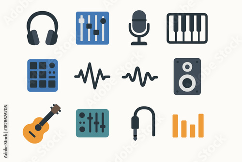 Cable icons vector guitar headphones module microphone sound studio music icon piano