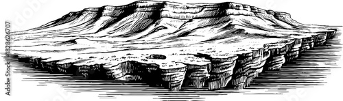 Engraved decorative illustration of silt layered fluvial sediment cross-section