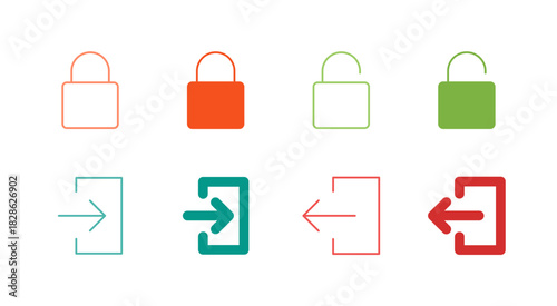 Flat Colored Lock and Access Icon Set in Outline and Solid Style for Security and Authentication
