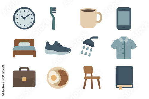 Notebook icons vector clock bed icon routine toothbrush shoe daily mug phone