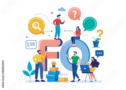 People asking questions, Frequently asked questions concept flat illustration vector template, FAQ concept for landing page, mobile app, web banner, infographics logo icon on white background