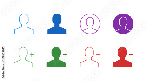 Flat Colored User and Profile Icon Set in Outline and Solid Style for Account Management and Membership