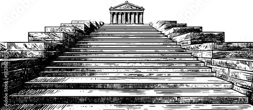 Vintage engraved architecture steps and wedge modules design for retro decorative prints