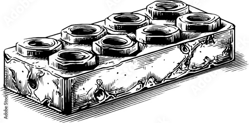 Vintage engraved illustration of weathered iron fastening for retro design and decor projects