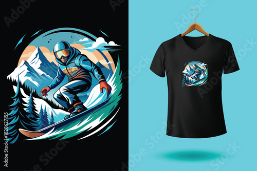 Montana skiing, t shirt design silhouette retro style