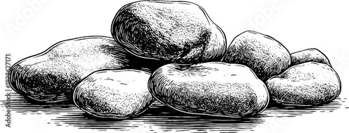 Engraved decorative illustration of wind polished river drift stones for design and decoration