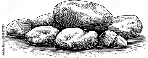 Decorative engraving of wind polished river stones - vintage hand drawn illustration for design