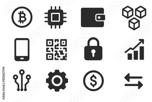 Dollar vector icon coin set cryptocurrency arrow sign transaction blockchain cube icons