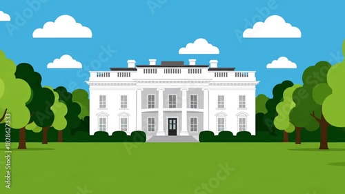 Illustration of the White House A Cartoon Representation of the Iconic Presidential Residence